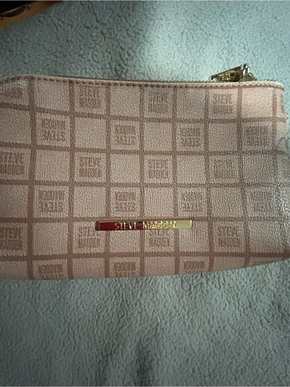 Steve Madden Blush Quilted Logo Cosmetic Pouch with Gold Plate